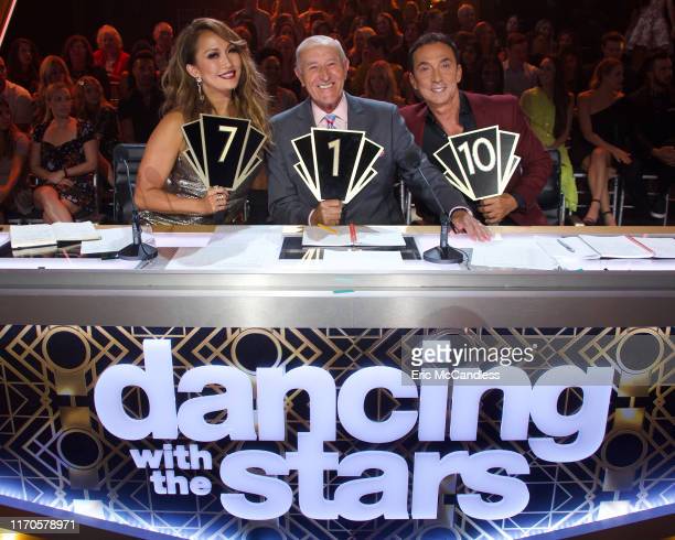 DANCING WITH THE STARS - First Elimination - The 12 celebrity and pro-dancer couples compete a second week with the first elimination of the 2019 season, live, MONDAY, SEPT. 23 (8:00-10:00 p.m. EDT), on ABC. (Eric McCandless/ABC via Getty Images)
CARRIE ANN INABA, LEN GOODMAN, BRUNO TONIOLI