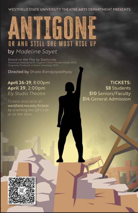 The poster for Antigone, designed by student actor Amber Thetonia. 