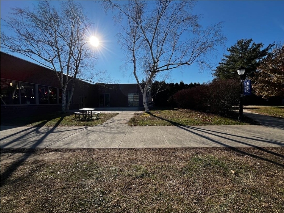 View of the front of the Dining Commons patio.